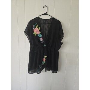Torrid Sheer Black Embroidered Floral Blouse Size 3